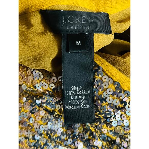 J Crew Collection Gold Sequin Greek Style Dress Size M Cotton Silk Pullover - Picture 9 of 10